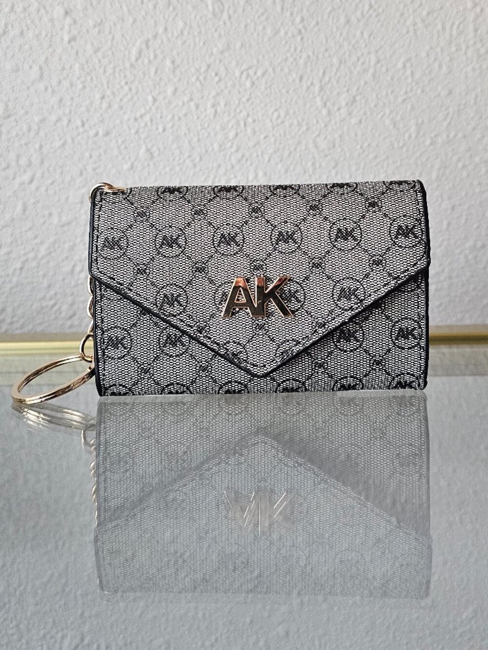 Anne Klein Silver Monogram Keychain Card Case Wallet